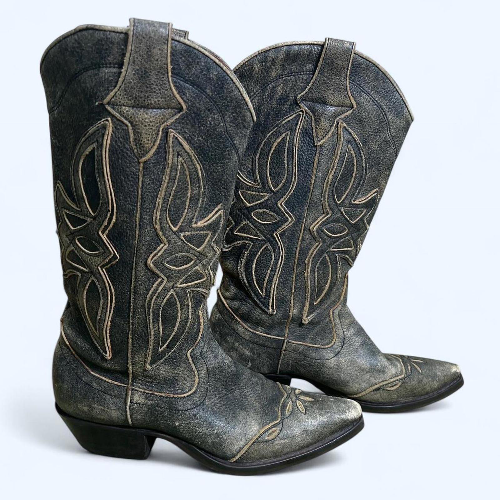 Vintage Nine West Black Leather Cowboy Boots Womens Size 9 M Eu 40 Brazil